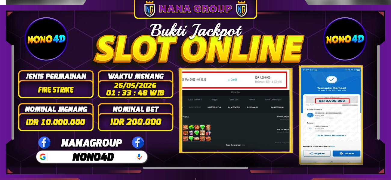 Bukti Kemenangan Besar Dibayar lunas Member NONO4D RP 10.000.000, 26 Mei 2026